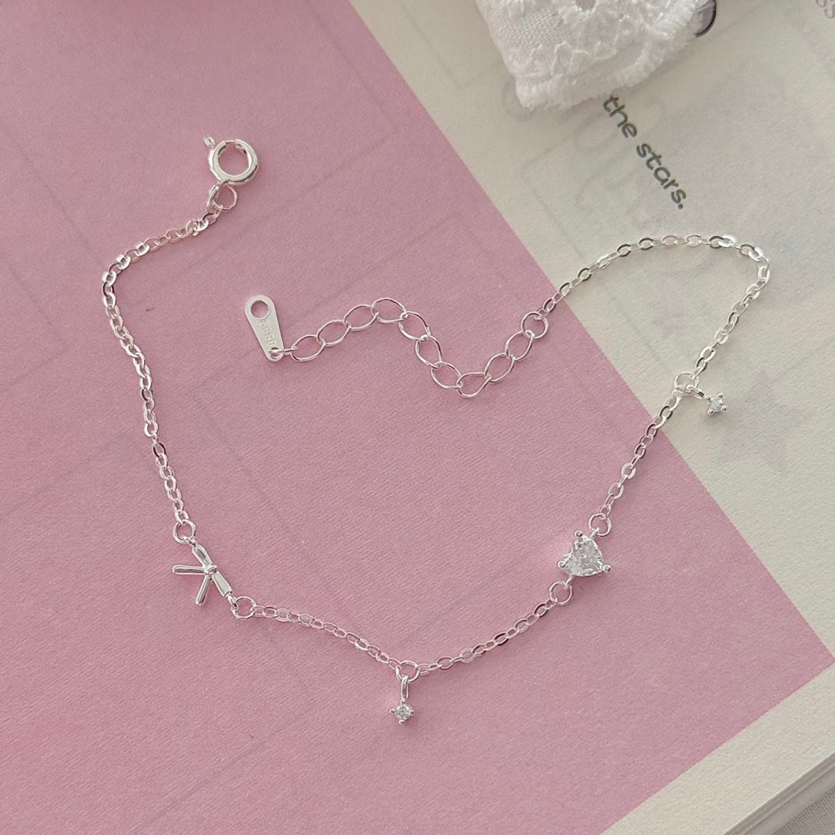 Starlight Delicate Heart Charm Link Bracelet