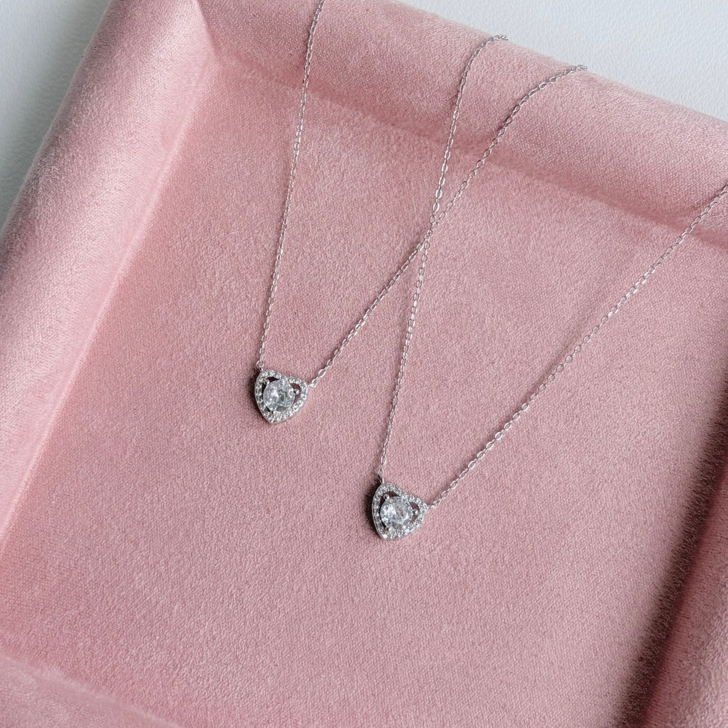 Elise White Zirconia Heart Pendant Necklace