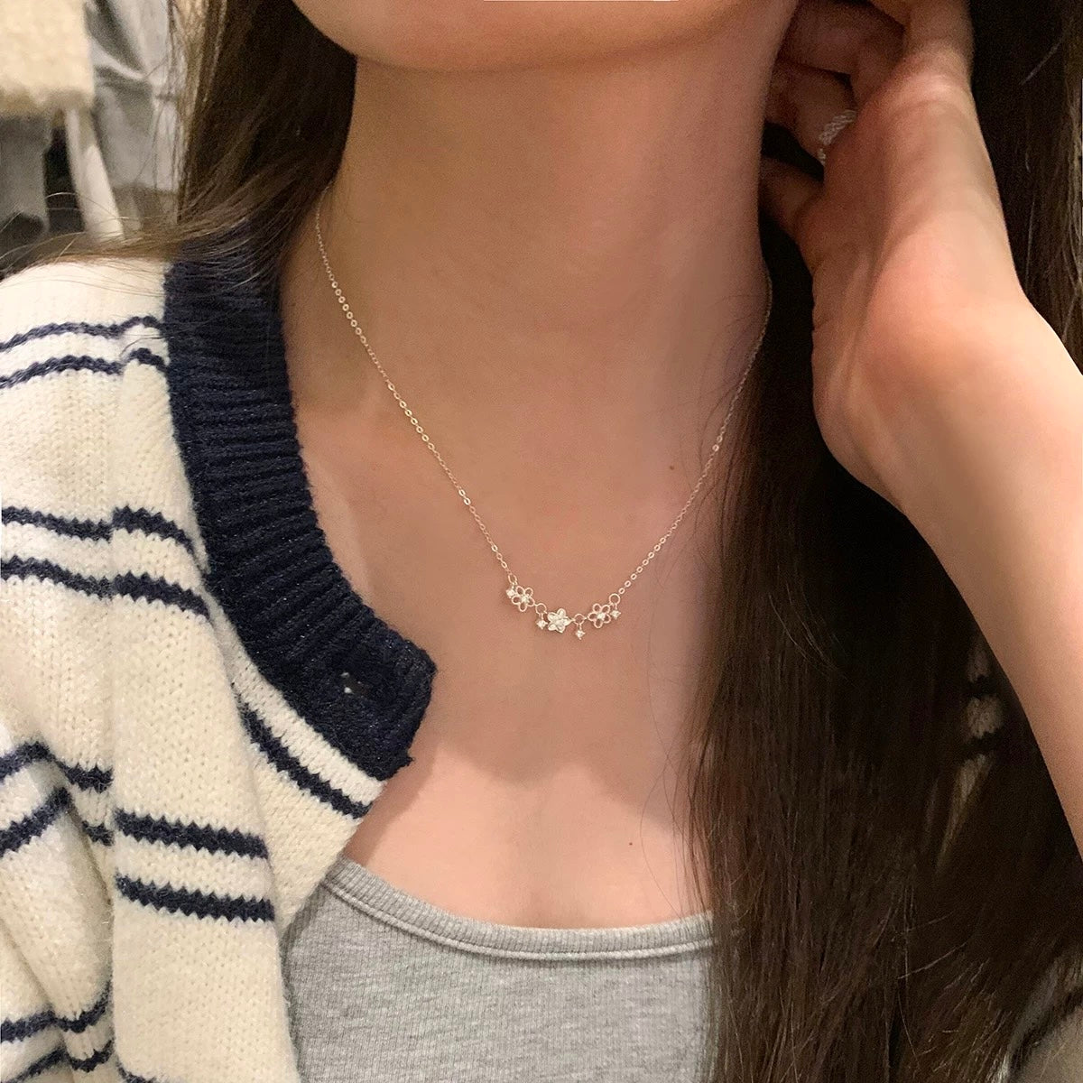 Blossom Floral Pendant Necklace in Silver