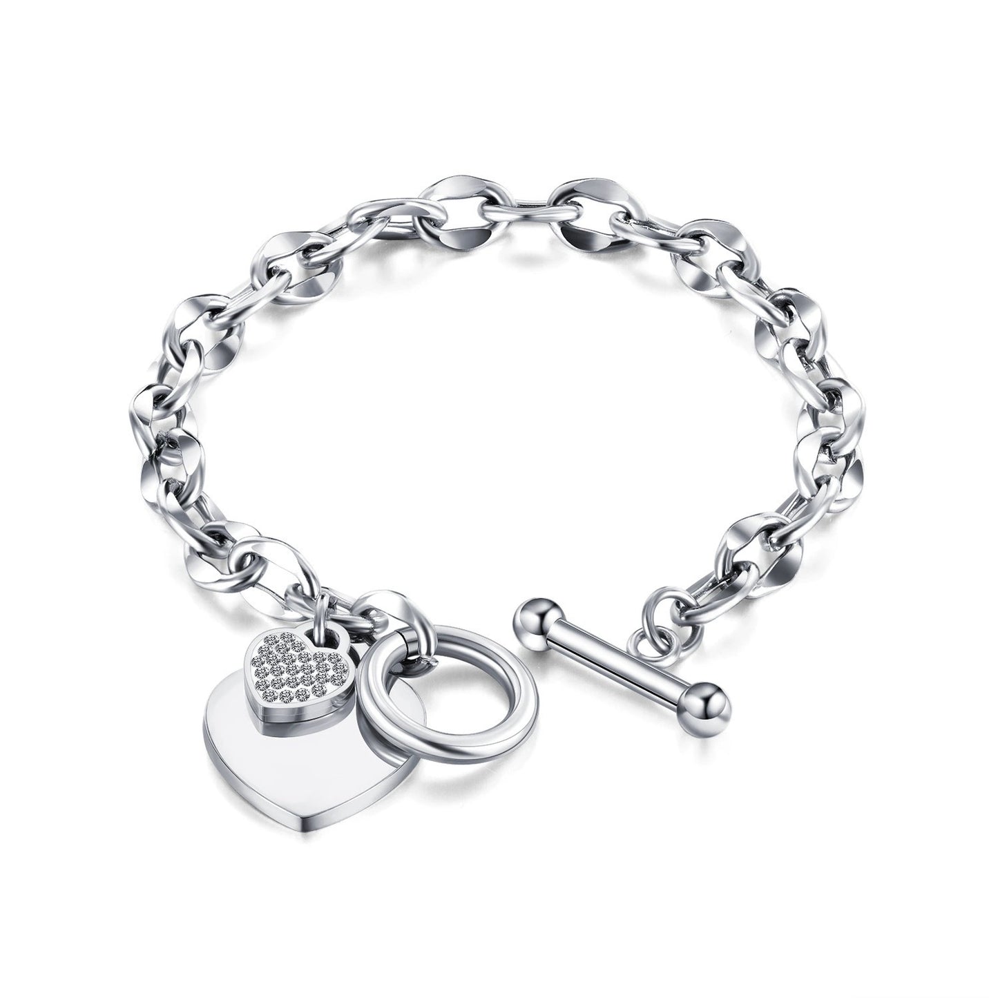 Aolie Heart Pendant OT Clasp Chain Bracelet