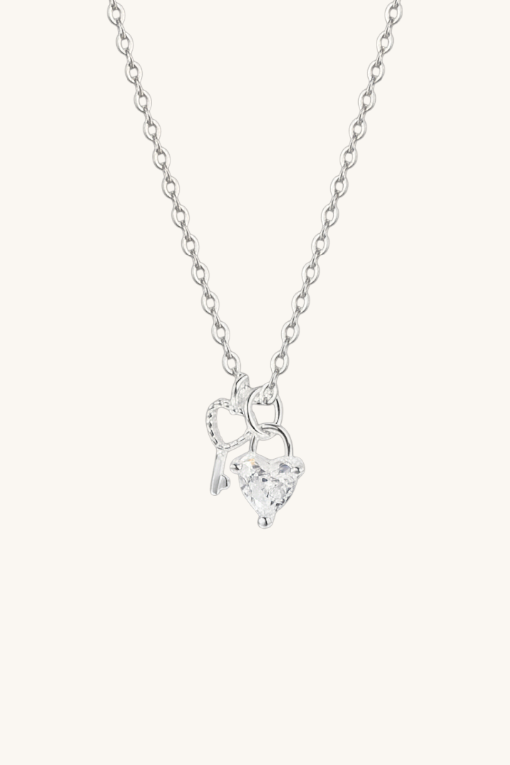 Jamie White Heart Zirconia & Key Pendant Necklace