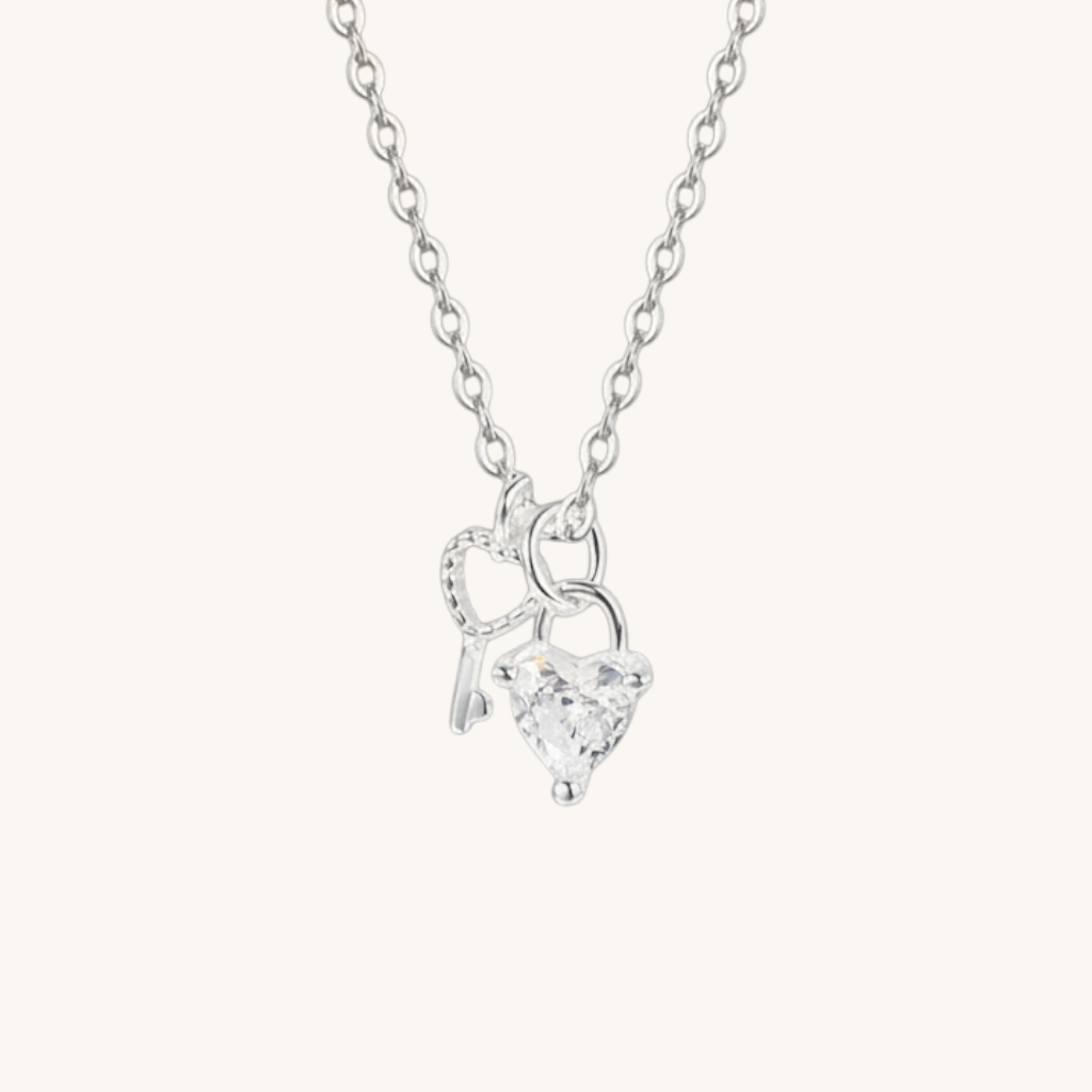 Jamie White Heart Zirconia & Key Pendant Necklace