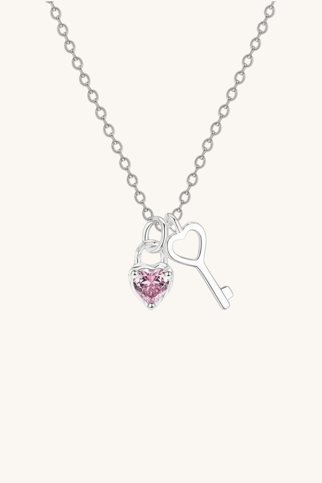 Jaslyn Pink Zirconia Heart & Key Pendant Necklace