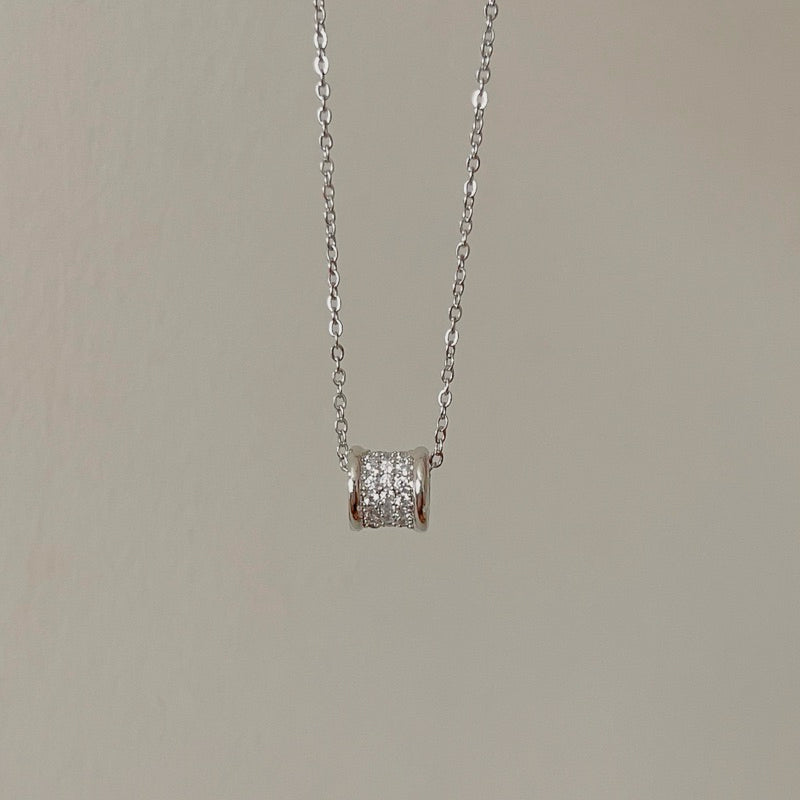 Ruby Barrel Slider Pendant with White Cubic Zirconia Necklace
