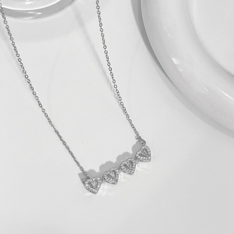 Clover 2 in 1 Hearts Foldable Pendant Necklace with White Cubic Zirconia (Gold / Silver)