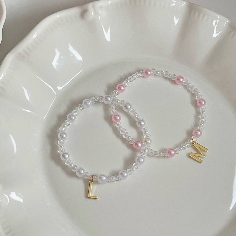Customise Initial Alphabet Pearls Beaded Bracelet