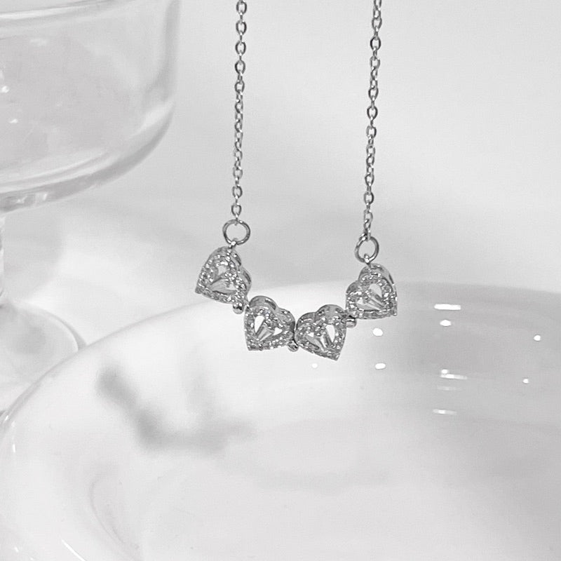 Clover 2 in 1 Hearts Foldable Pendant Necklace with White Cubic Zirconia (Gold / Silver)