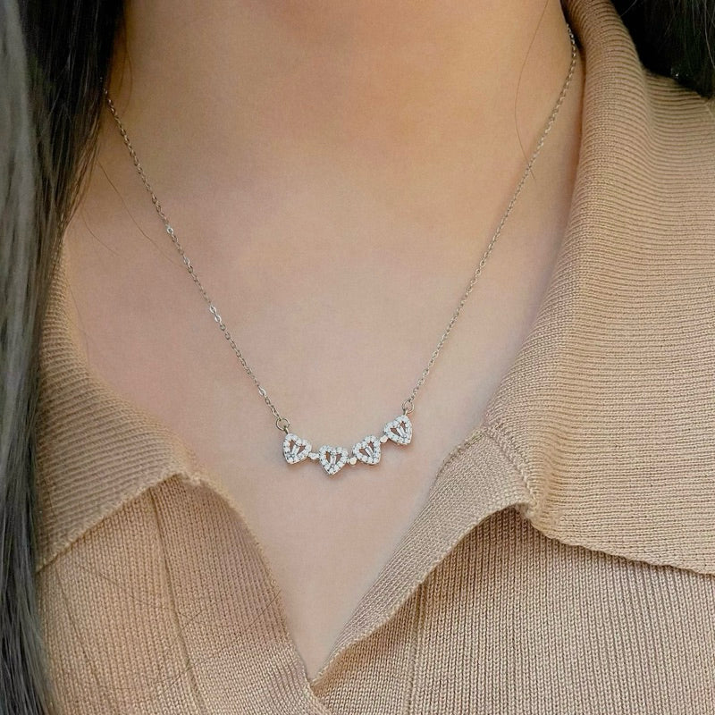 Clover 2 in 1 Hearts Foldable Pendant Necklace with White Cubic Zirconia (Gold / Silver)