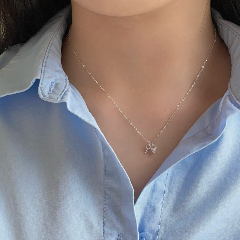 Jamie White Heart Zirconia & Key Pendant Necklace