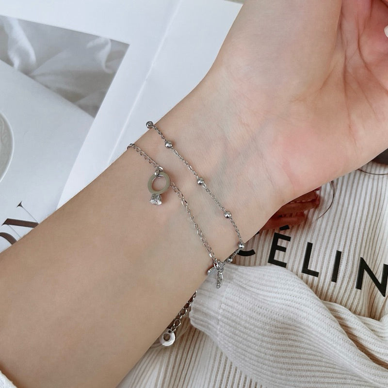 Zyra Double Layered Ring Heart Tag Pendant Bracelet