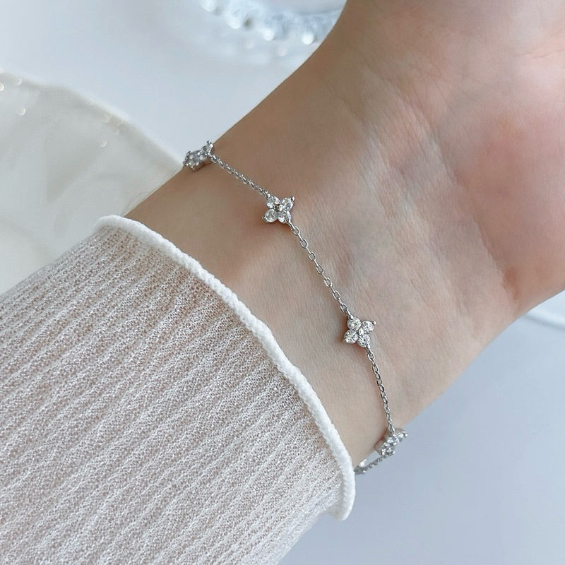 Cecie Four-Leaf Clover Bracelet in Silver