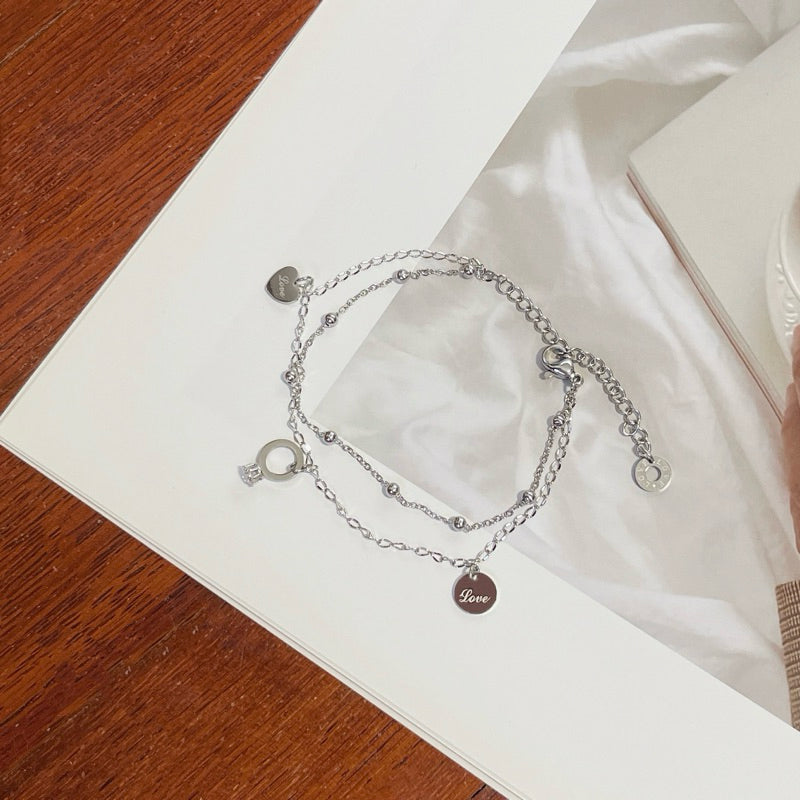 Zyra Double Layered Ring Heart Tag Pendant Bracelet
