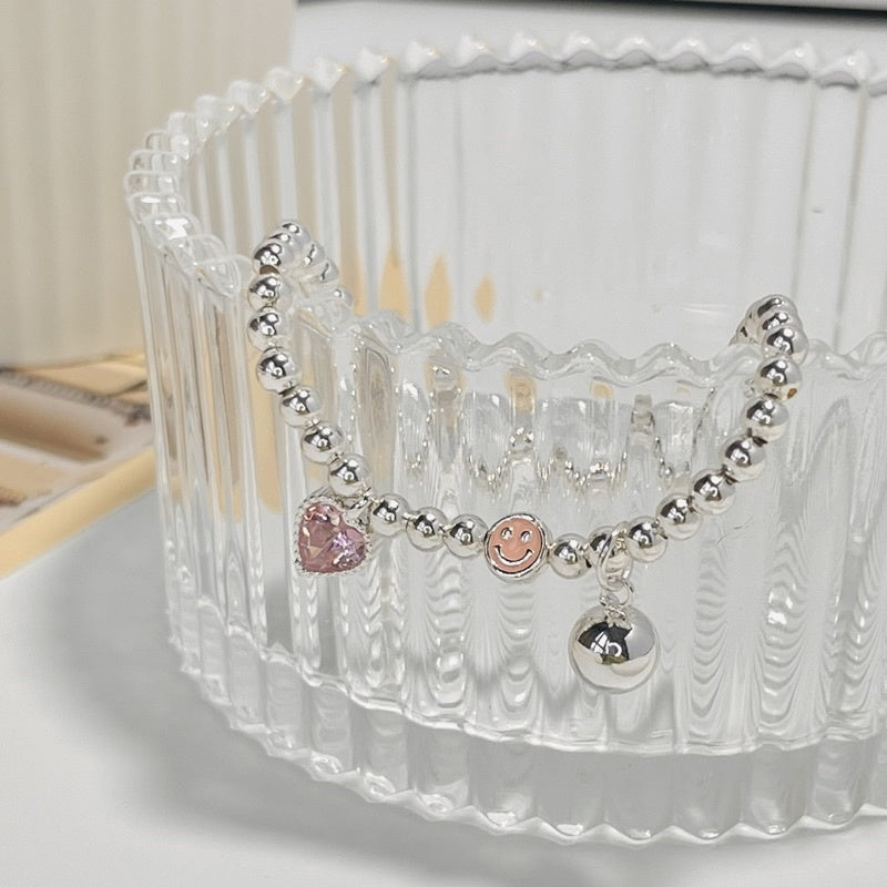Bebe Pink Zirconia Heart Beaded Bracelet