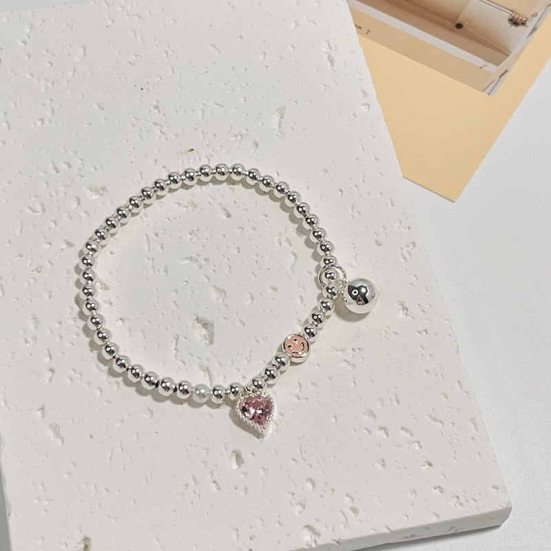 Bebe Pink Zirconia Heart Beaded Bracelet