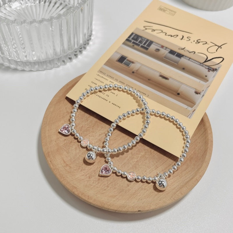 Bebe Pink Zirconia Heart Beaded Bracelet