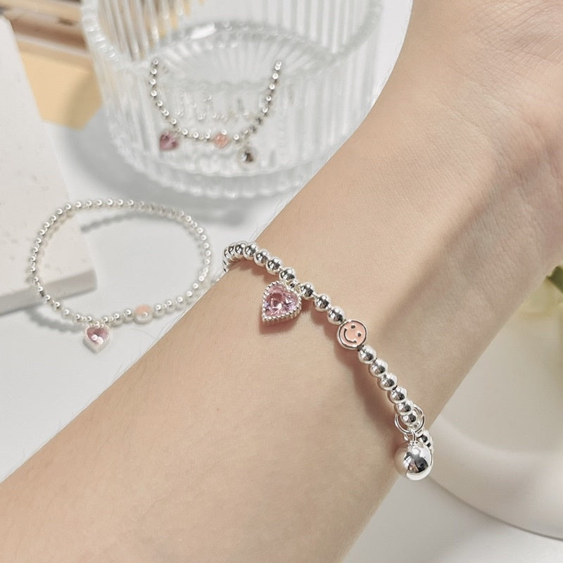 Bebe Pink Zirconia Heart Beaded Bracelet