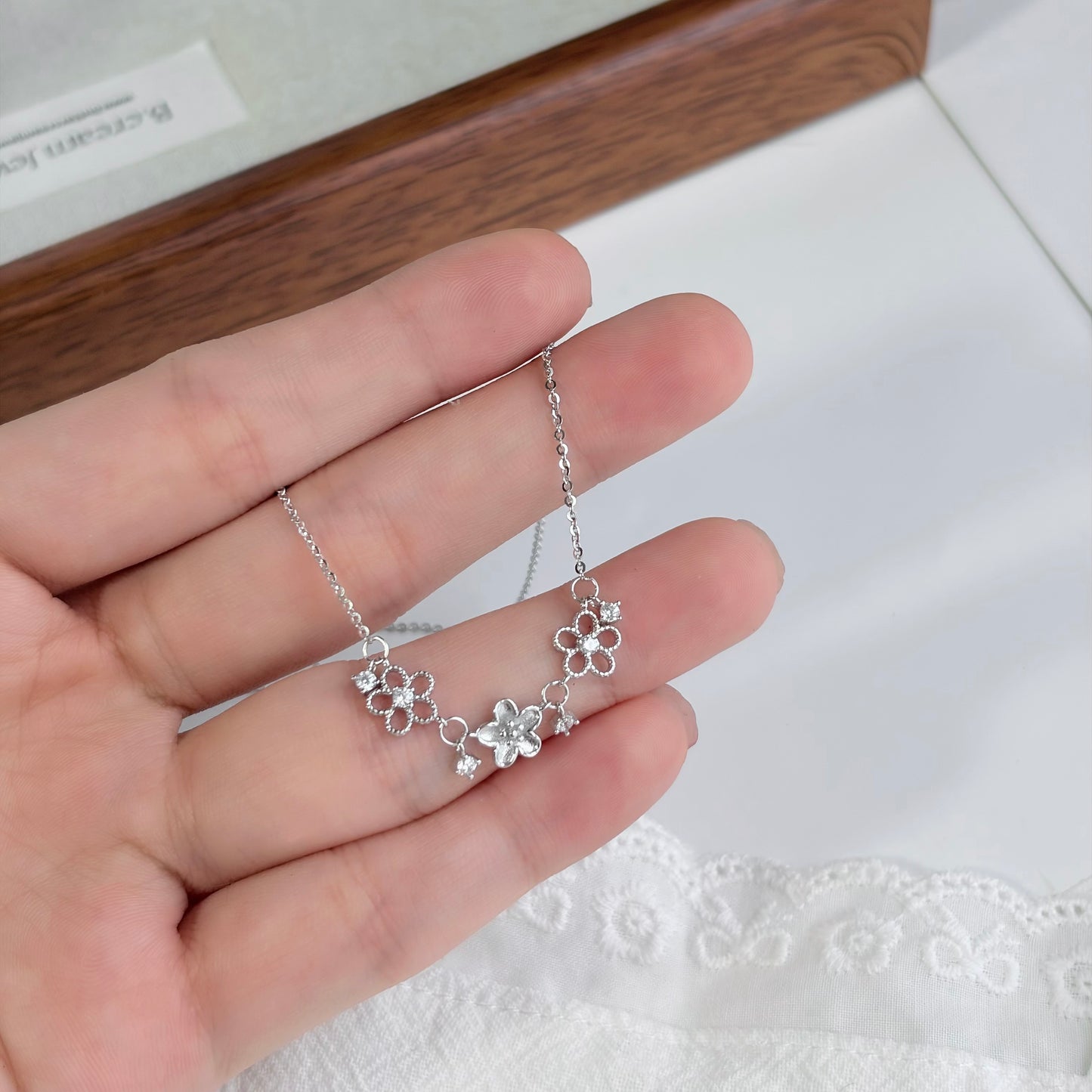Blossom Floral Pendant Necklace in Silver
