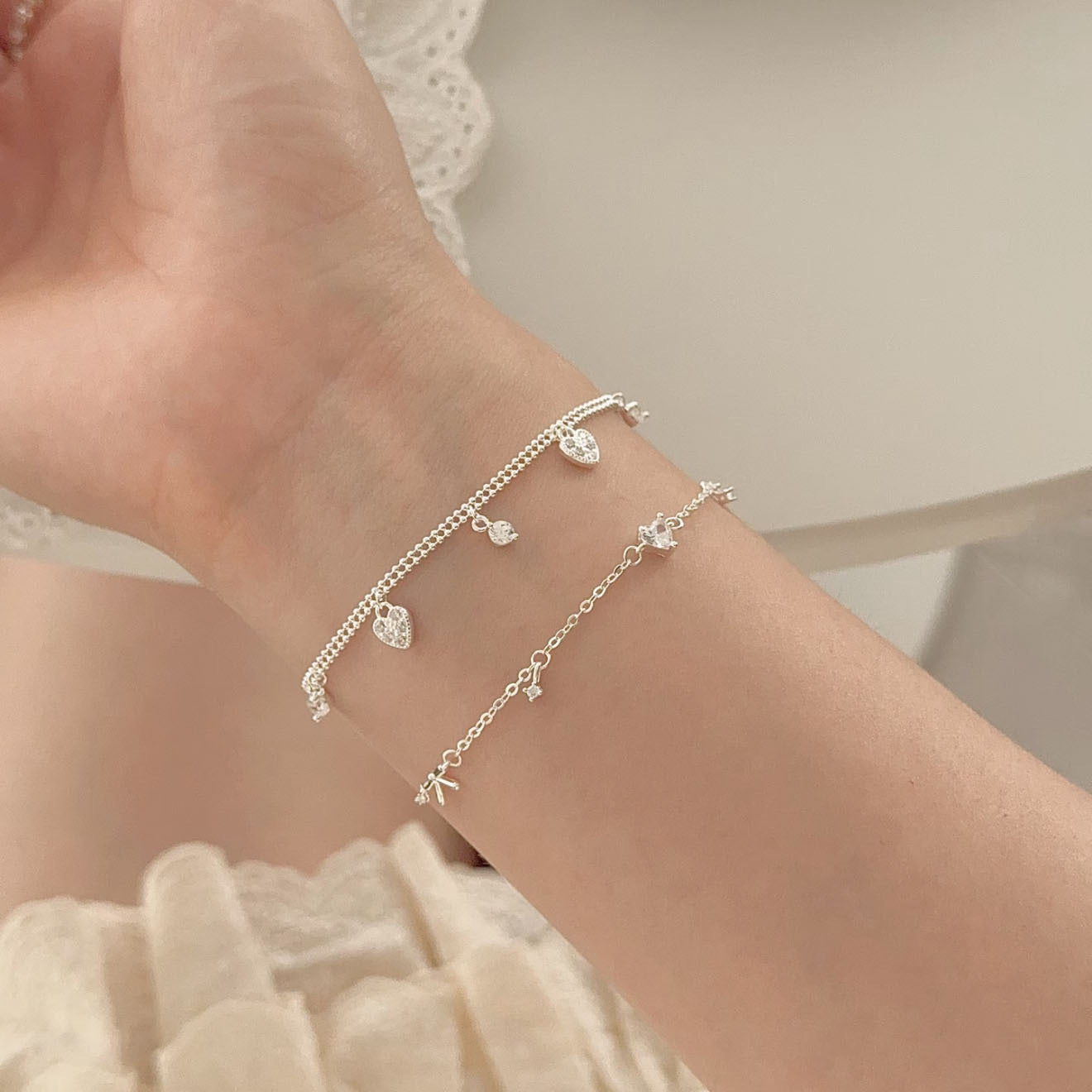 Starlight Delicate Heart Charm Link Bracelet