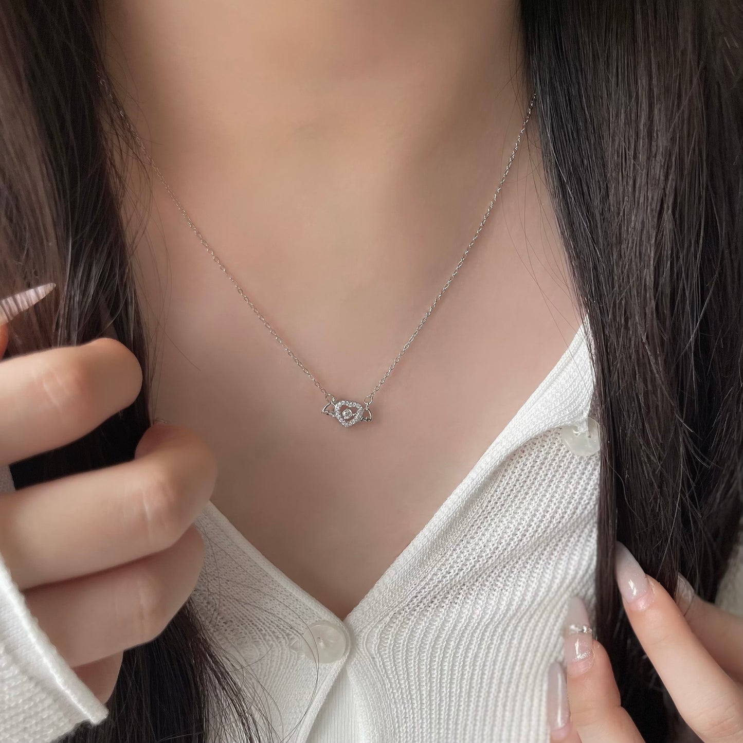 Jolene Dancing Diamond Winged Heart Pendant Necklace