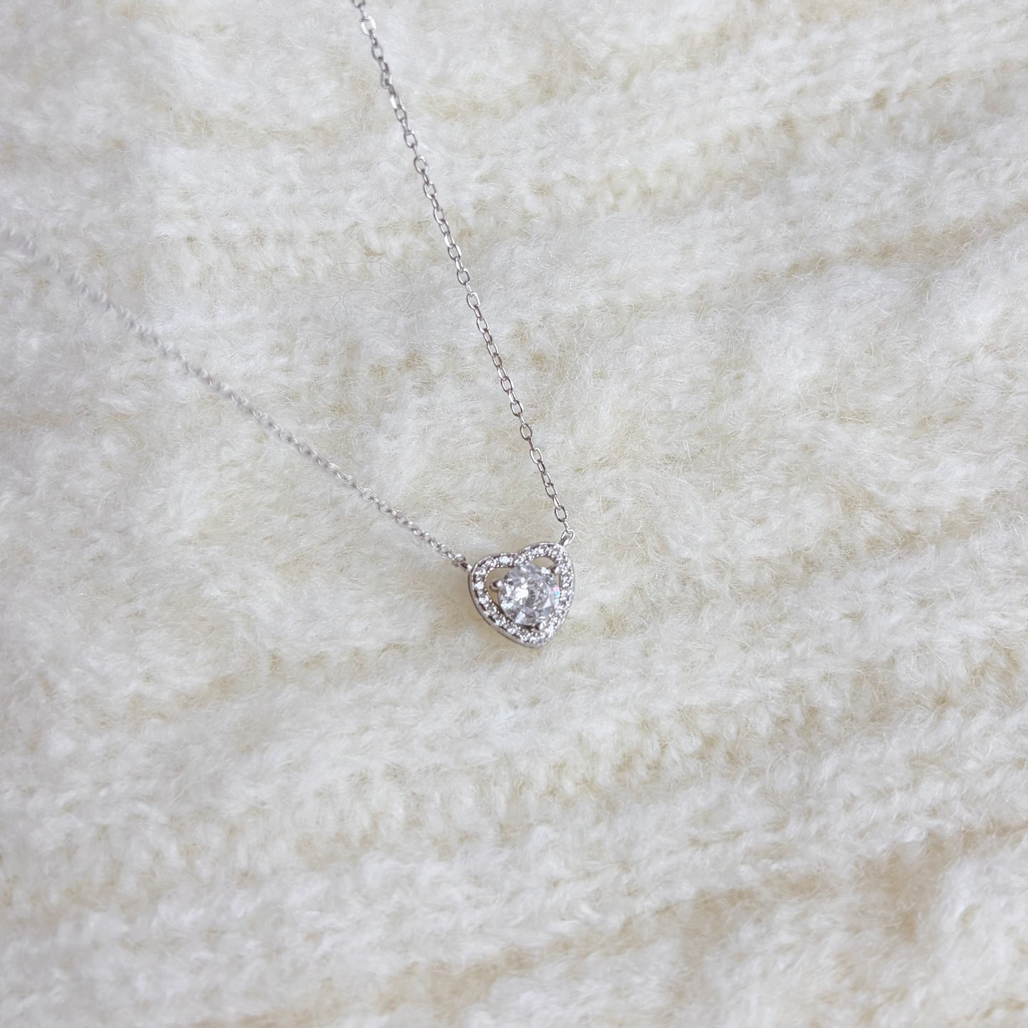 Elise White Zirconia Heart Pendant Necklace
