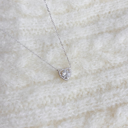 Elise White Zirconia Heart Pendant Necklace