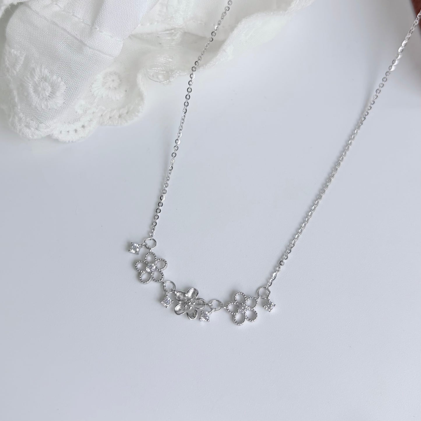 Blossom Floral Pendant Necklace in Silver