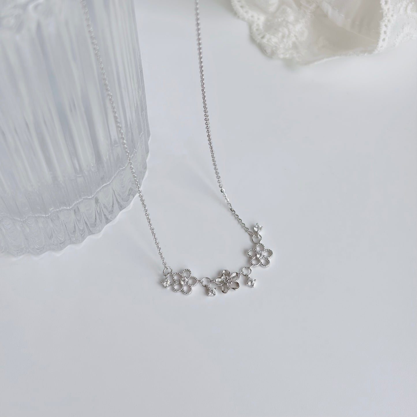 Blossom Floral Pendant Necklace in Silver