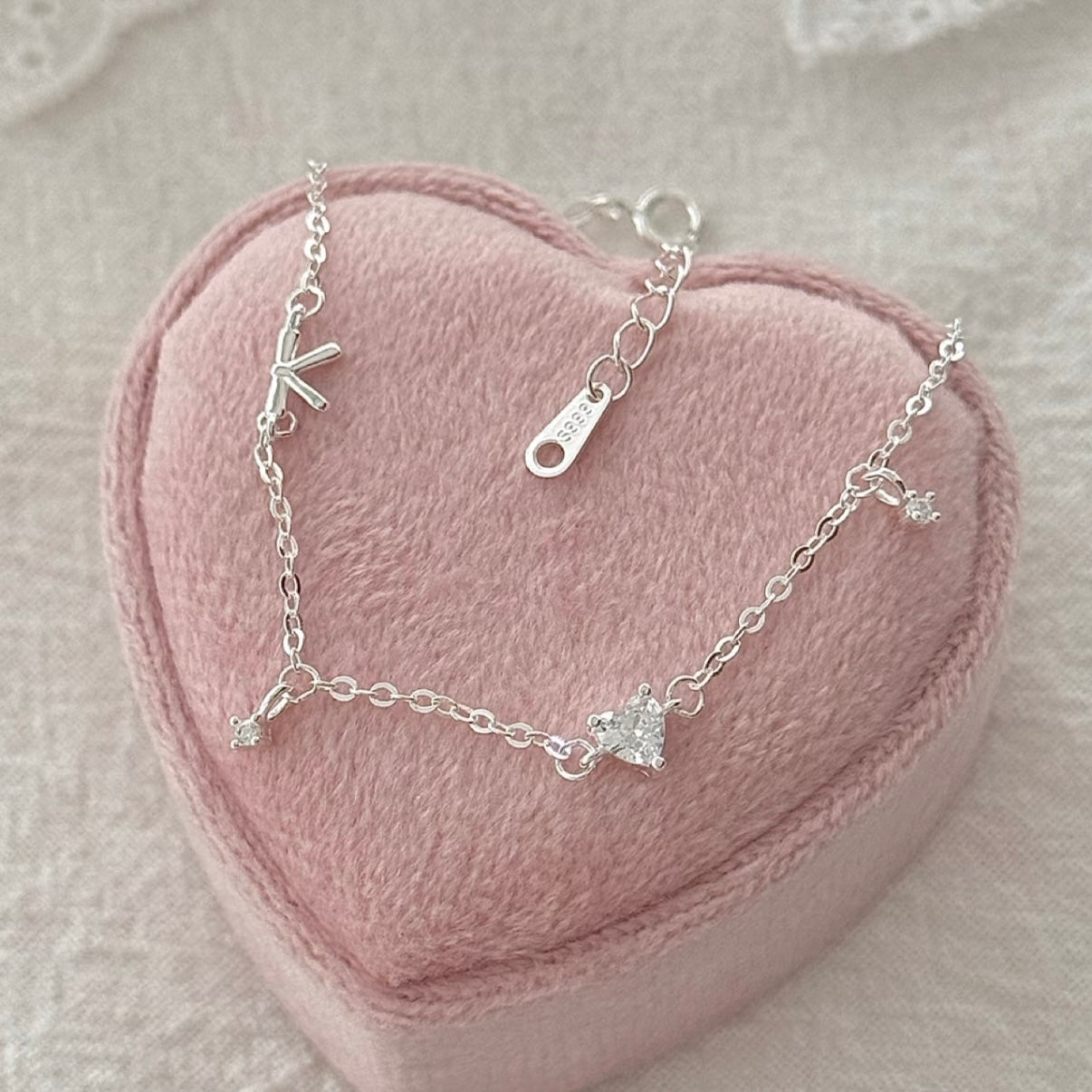 Starlight Delicate Heart Charm Link Bracelet