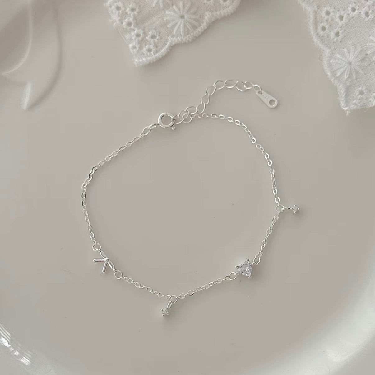 Starlight Delicate Heart Charm Link Bracelet