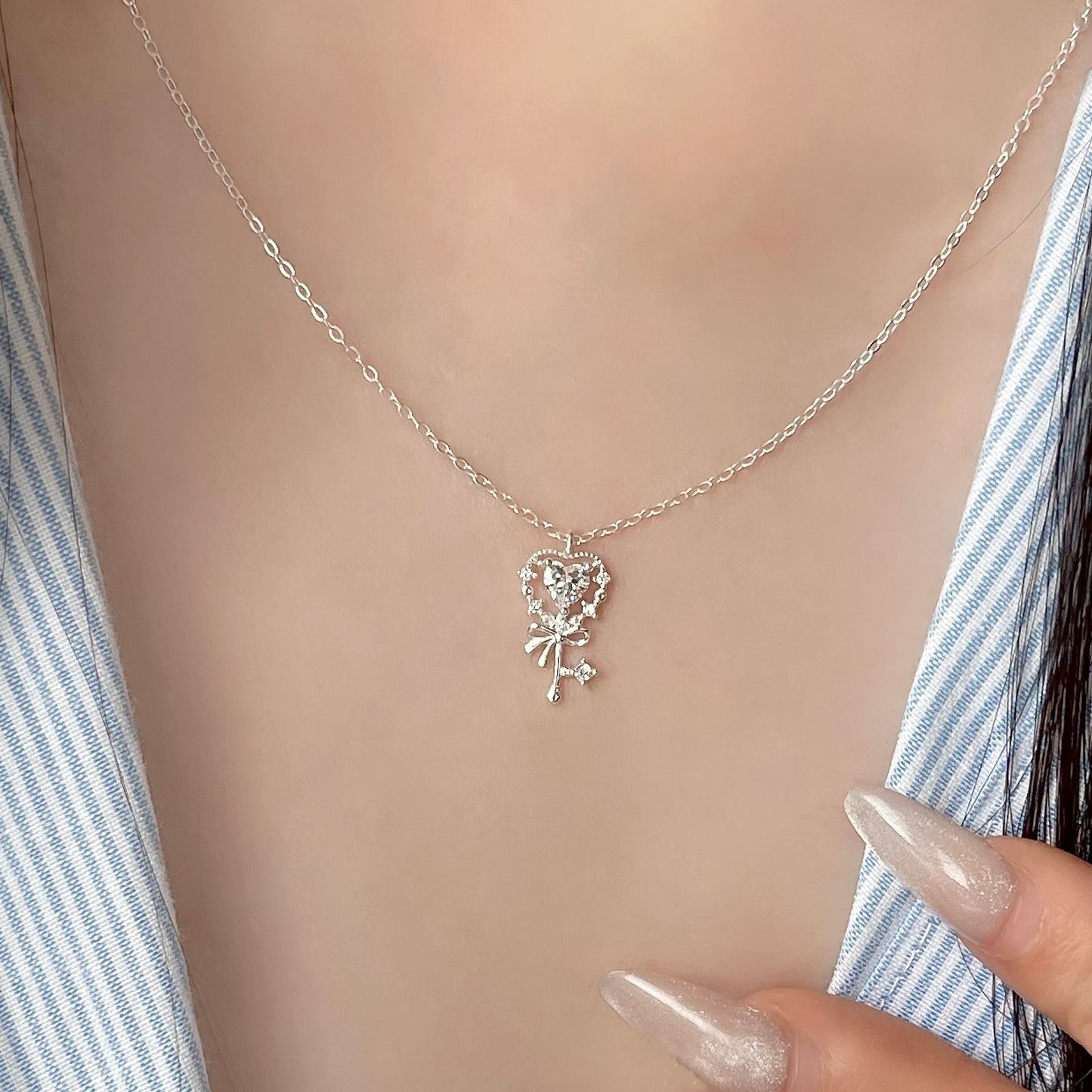 Ariana Magical Heart Key Zirconia Necklace
