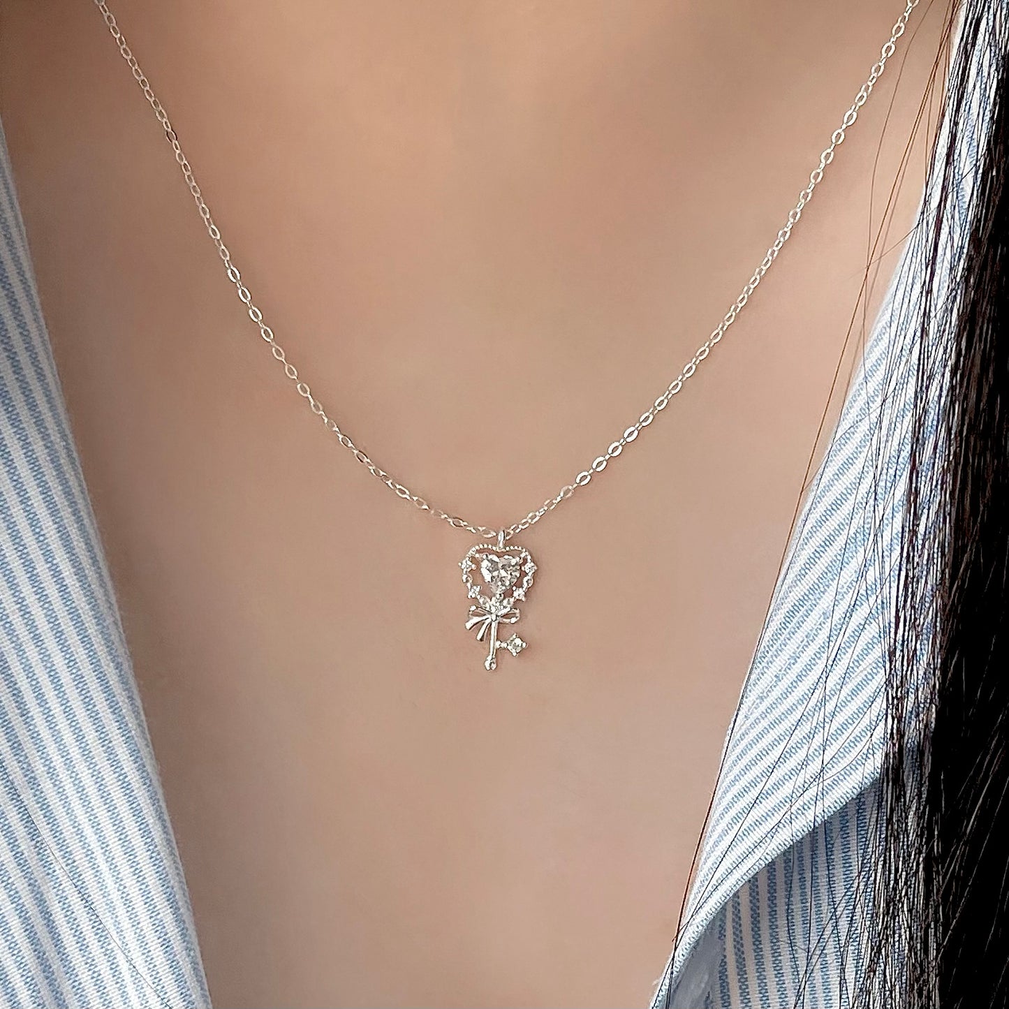 Ariana Magical Heart Key Zirconia Necklace