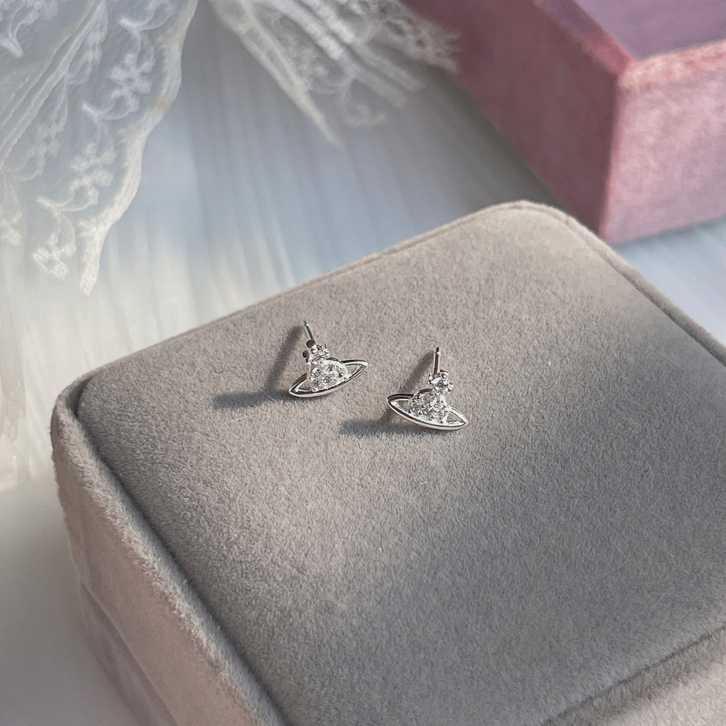 Jane Saturn Zirconia Stud Earrings