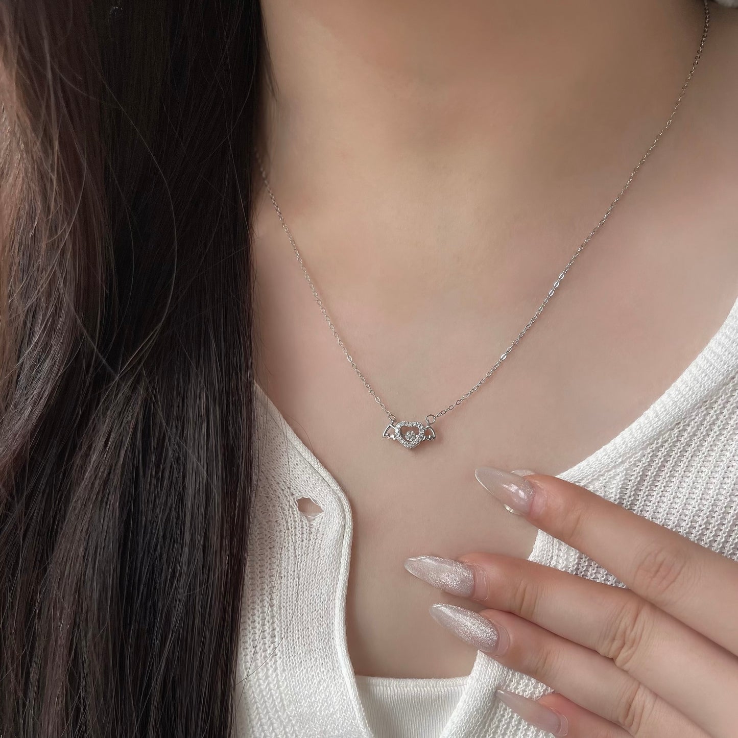 Jolene Dancing Diamond Winged Heart Pendant Necklace