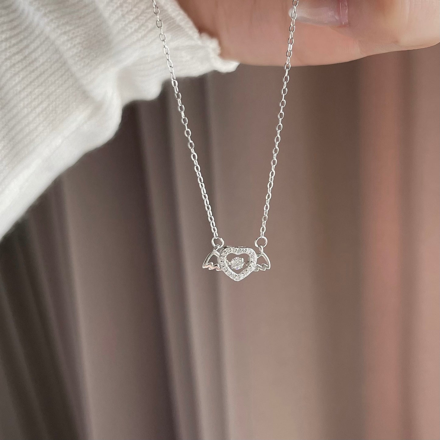 Jolene Dancing Diamond Winged Heart Pendant Necklace