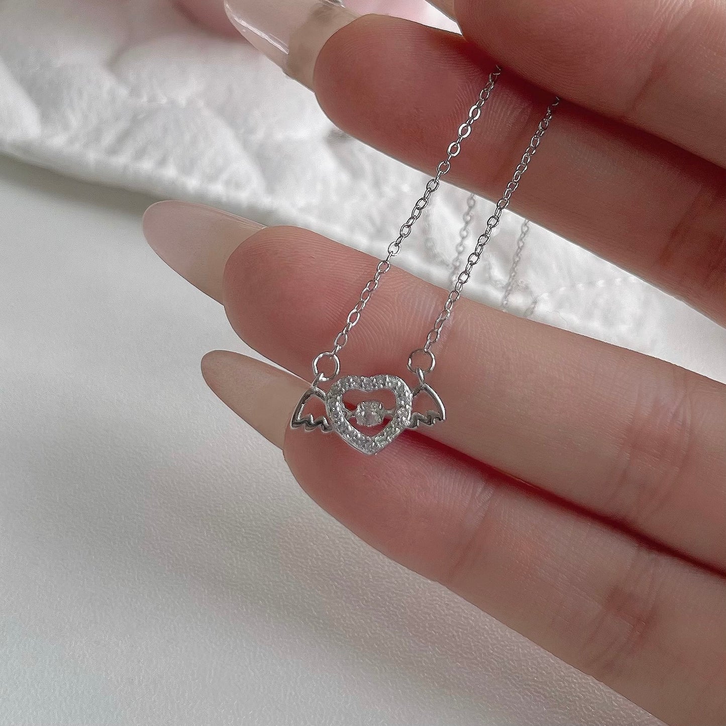 Jolene Dancing Diamond Winged Heart Pendant Necklace