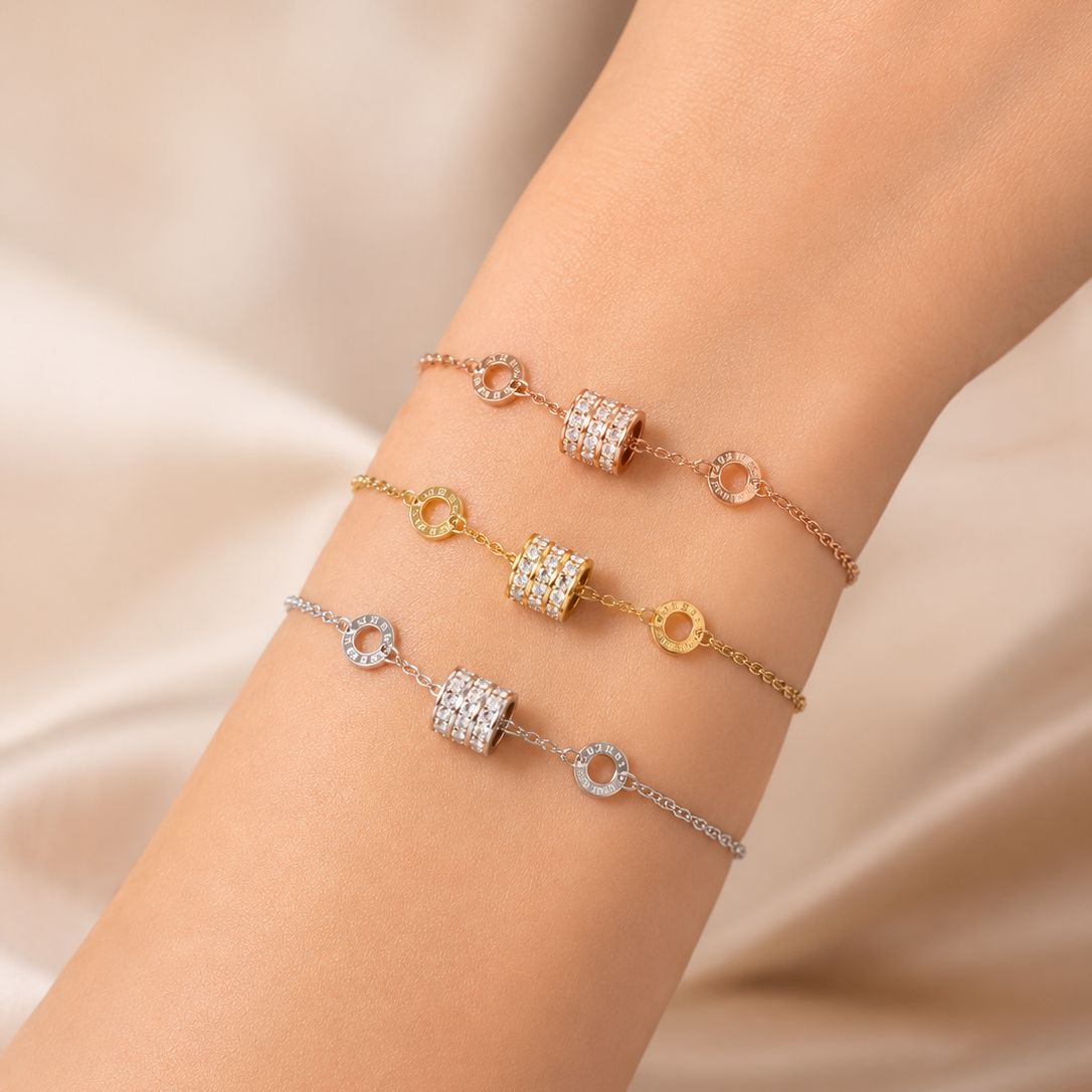 Julie Cubic Zirconia Barrel Bracelet (Rose Gold / Silver / Gold)