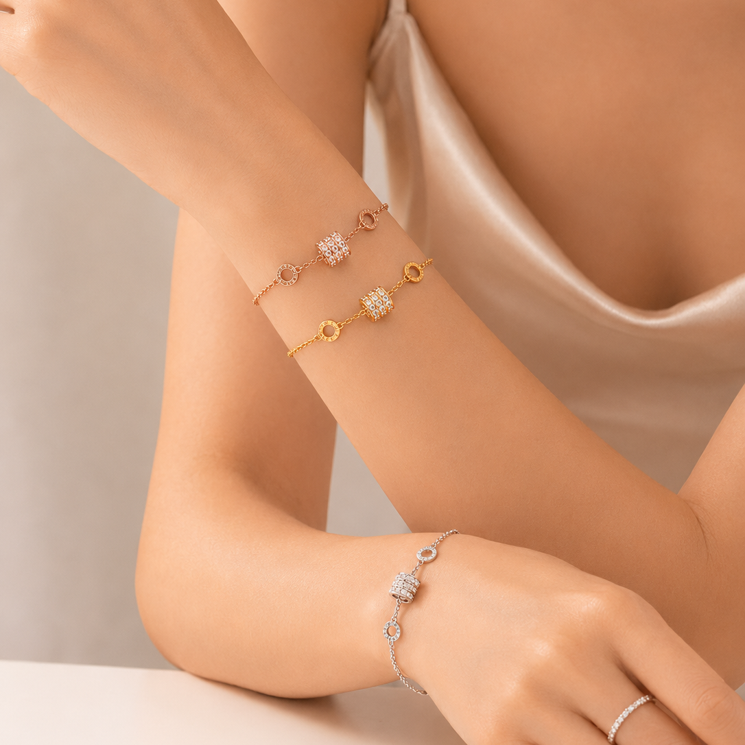Julie Cubic Zirconia Barrel Bracelet (Rose Gold / Silver / Gold)