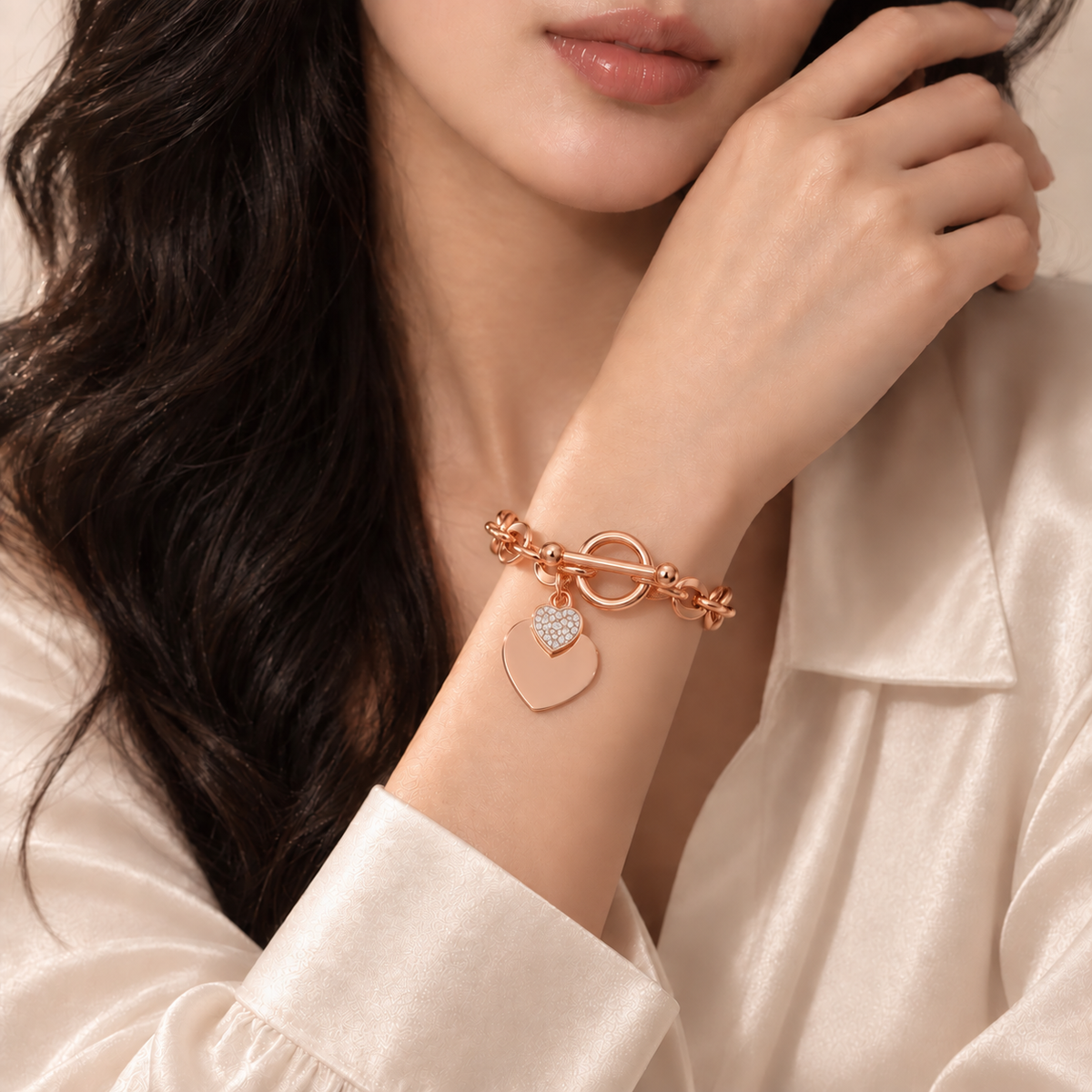 Lisa Engravable Heart Tag Pendant Toggle Clasp Chain Bracelet