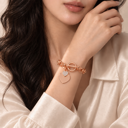 Lisa Engravable Heart Tag Pendant Toggle Clasp Chain Bracelet