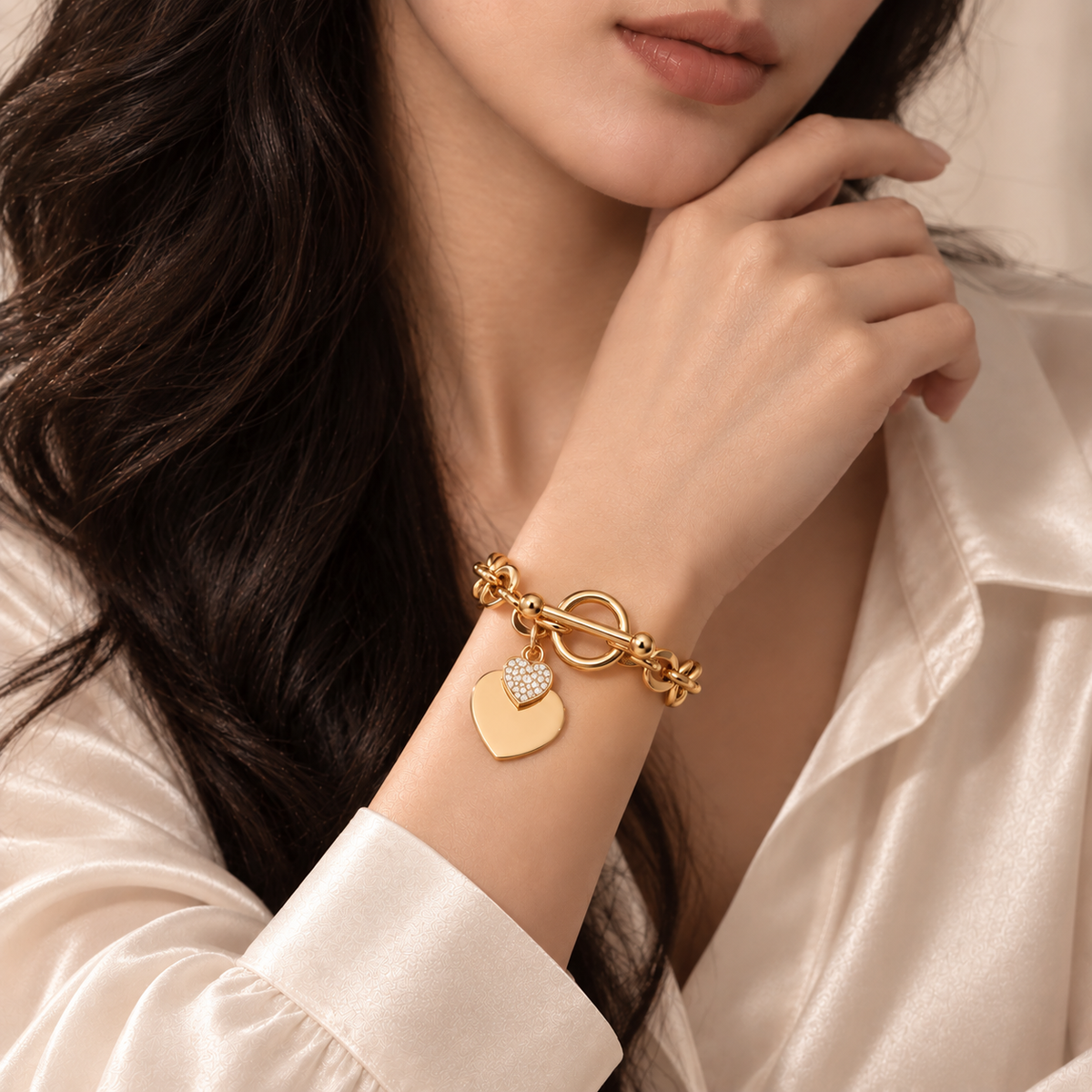 Lisa Engravable Heart Tag Pendant Toggle Clasp Chain Bracelet