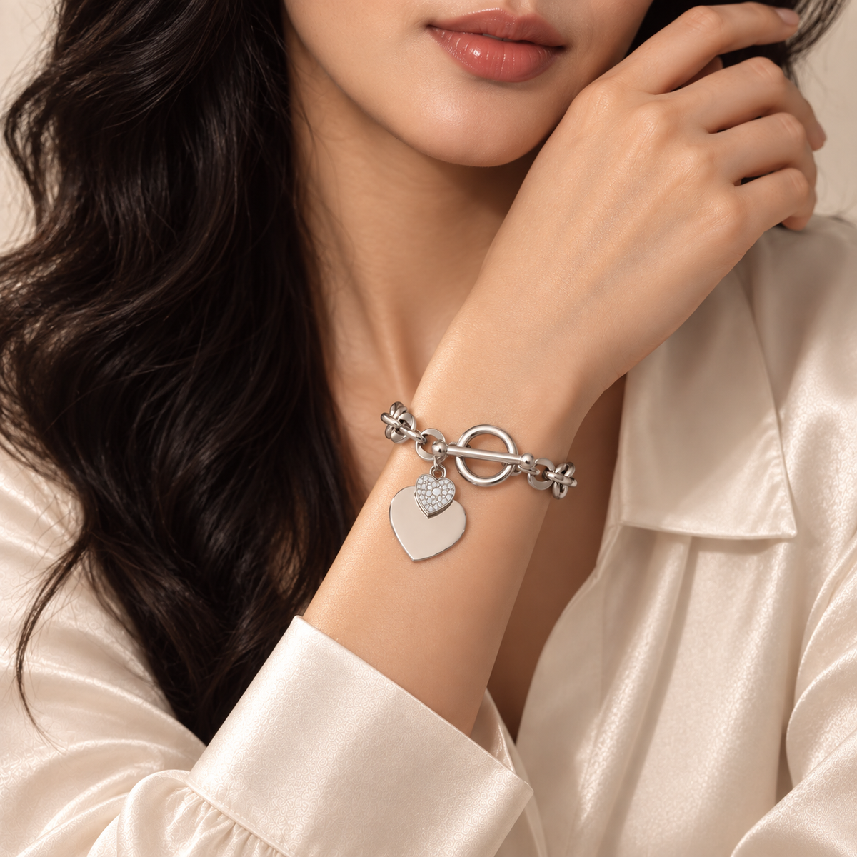 Lisa Engravable Heart Tag Pendant Toggle Clasp Chain Bracelet