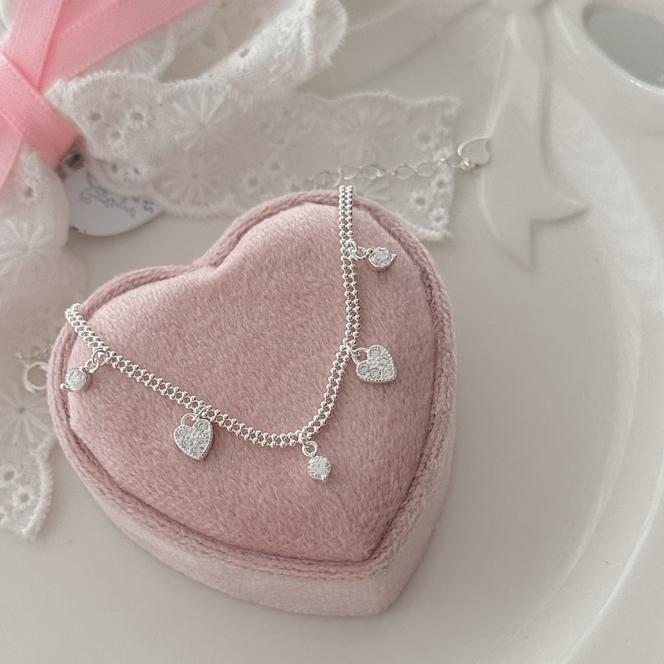 Starlight Delicate Heart Charm Link Bracelet