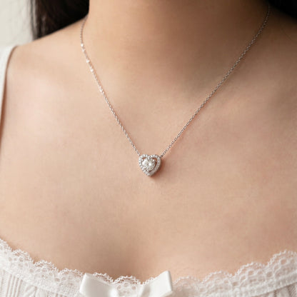 Elise White Zirconia Heart Pendant Necklace