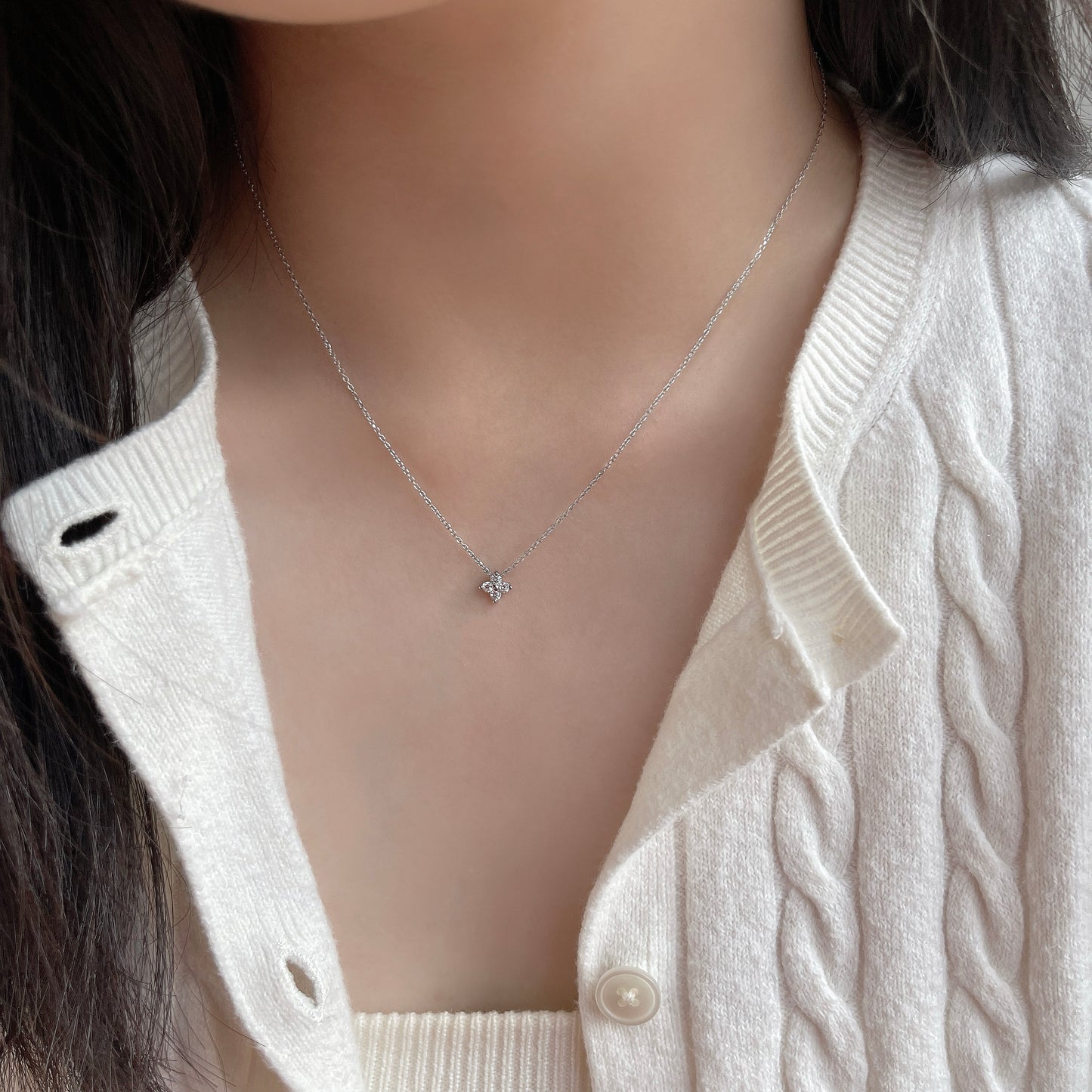 Lumi Four-Leaf Clover Necklace in Silver