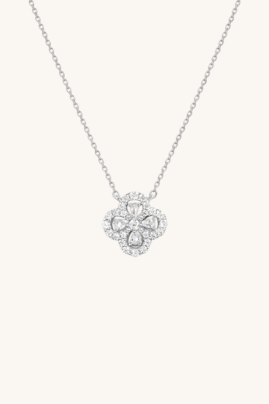 Caitlyn Clover White Zirconia Necklace
