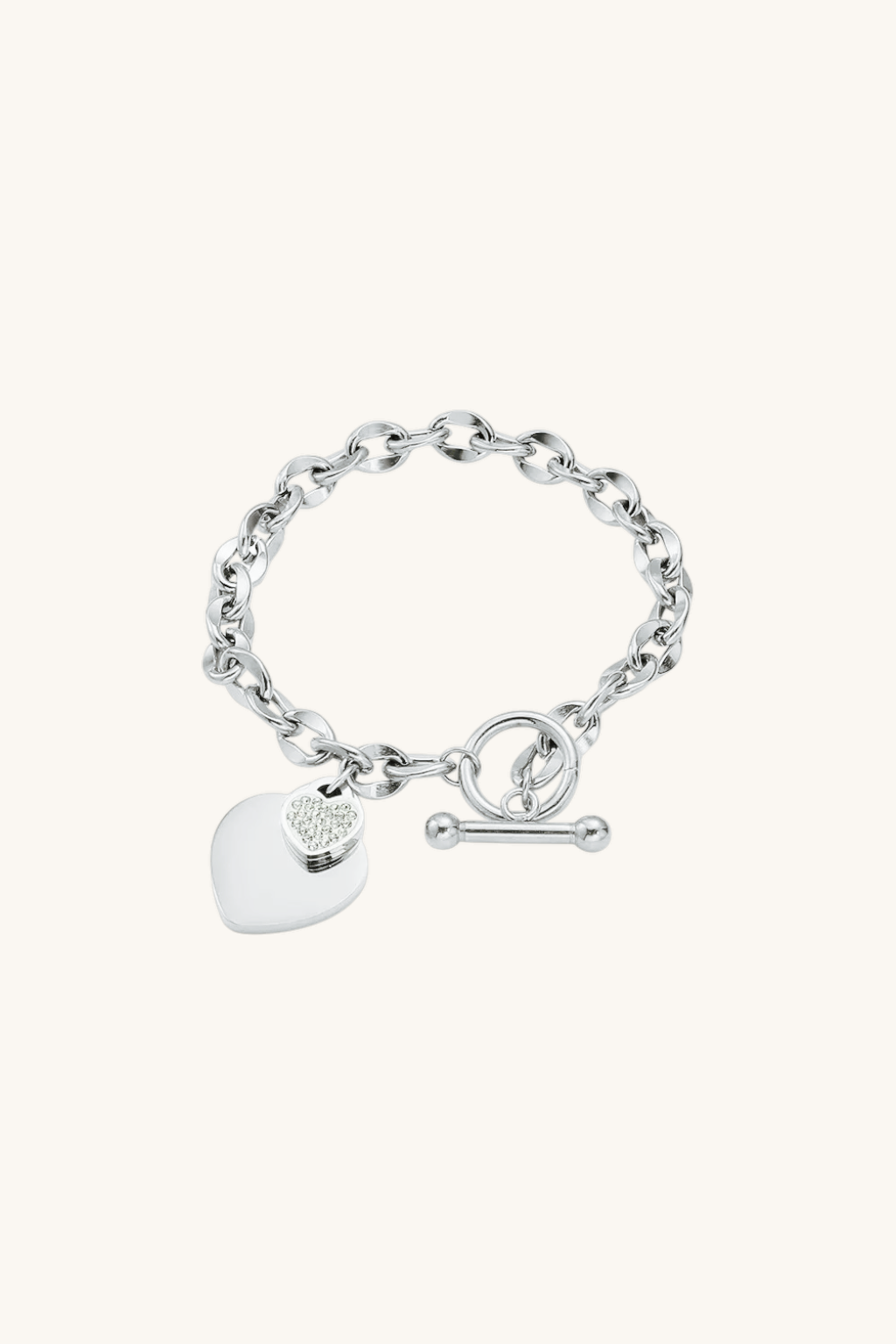 Aolie Heart Pendant OT Clasp Chain Bracelet