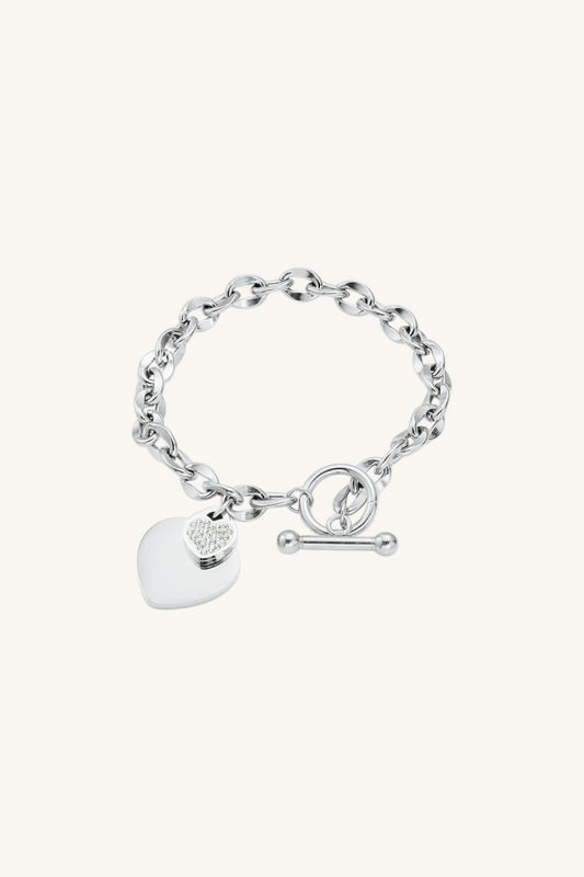 Aolie Heart Pendant OT Clasp Chain Bracelet
