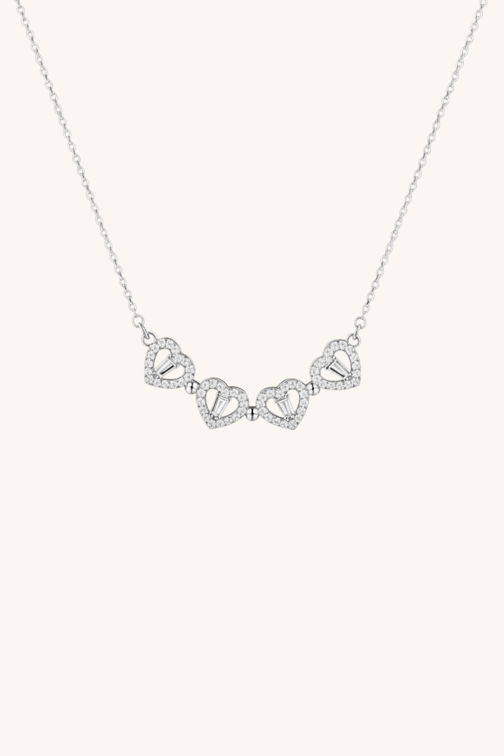 Clover 2 in 1 Hearts Foldable Pendant Necklace with White Cubic Zirconia in Silver