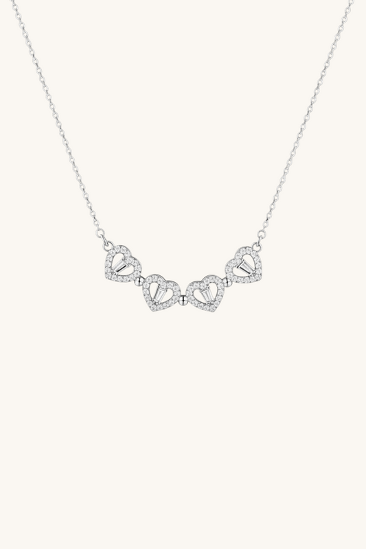 Clover 2 in 1 Hearts Foldable Pendant Necklace with White Cubic Zirconia in Silver
