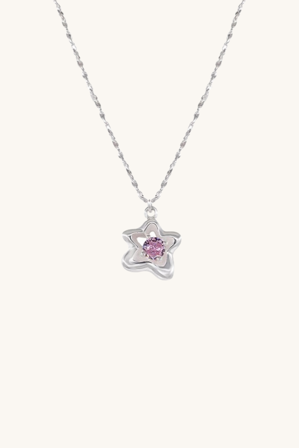 Jeulia Irregular Star Pink Zirconia Stone Pendant Necklace